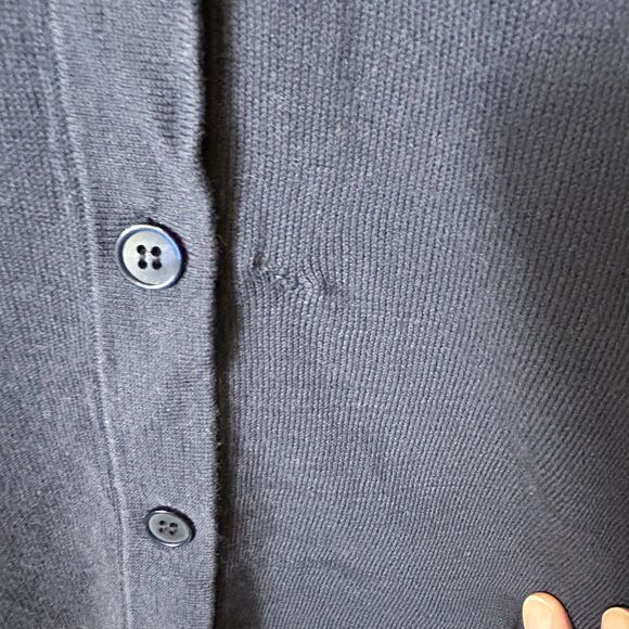 Lafayette 148 Navy V-Neck Button Front Long Sleeve  Long Cardigan Sweater Size L - Picture 9 of 13